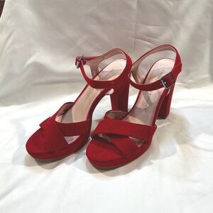 Chinese Laundry Red Faux Suede Platform Block Heel Sandals AMKS-025 Womens 7.5